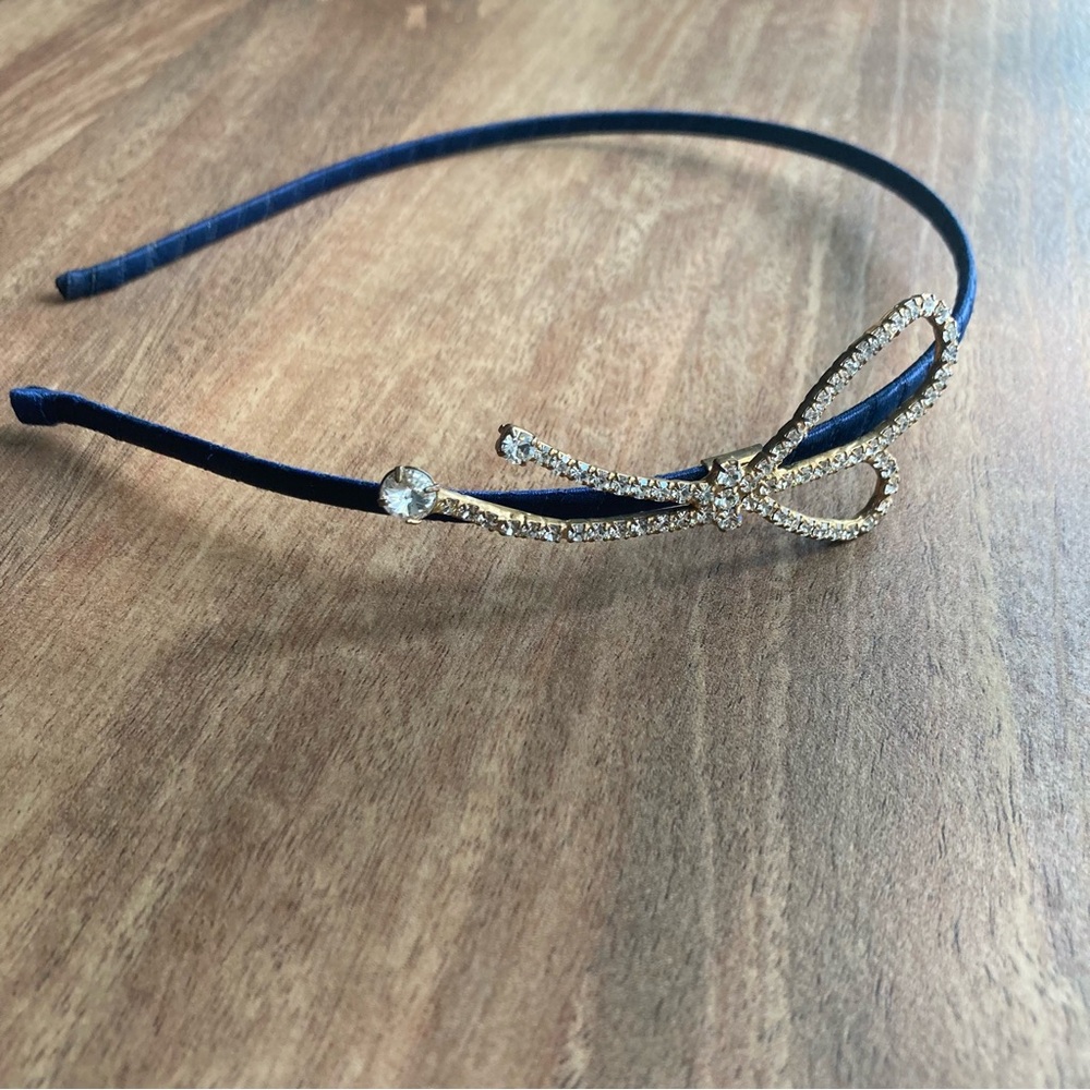 Navy Rhinestone Bow Headband